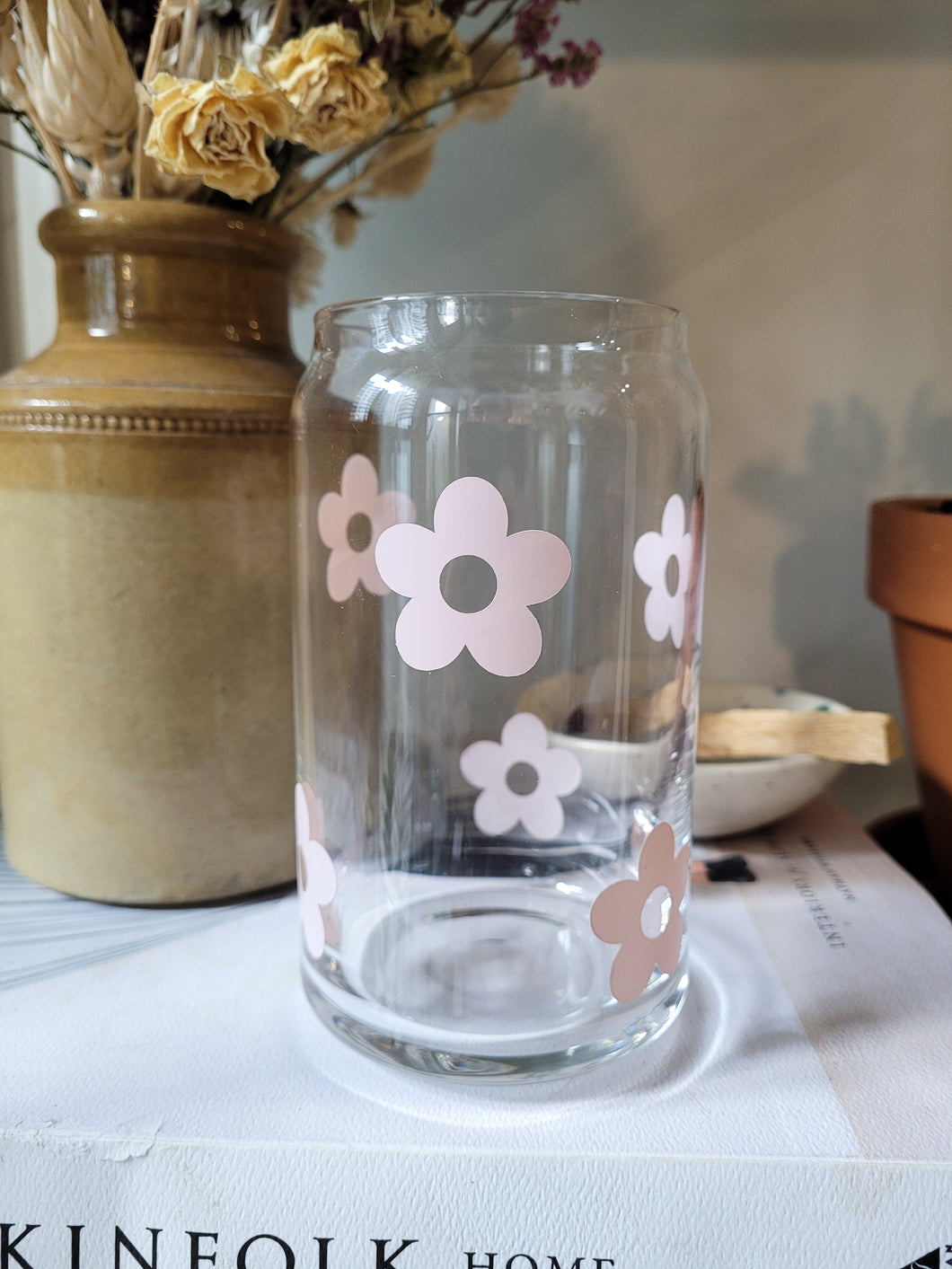 Baby Pink Daisy Glass Cup