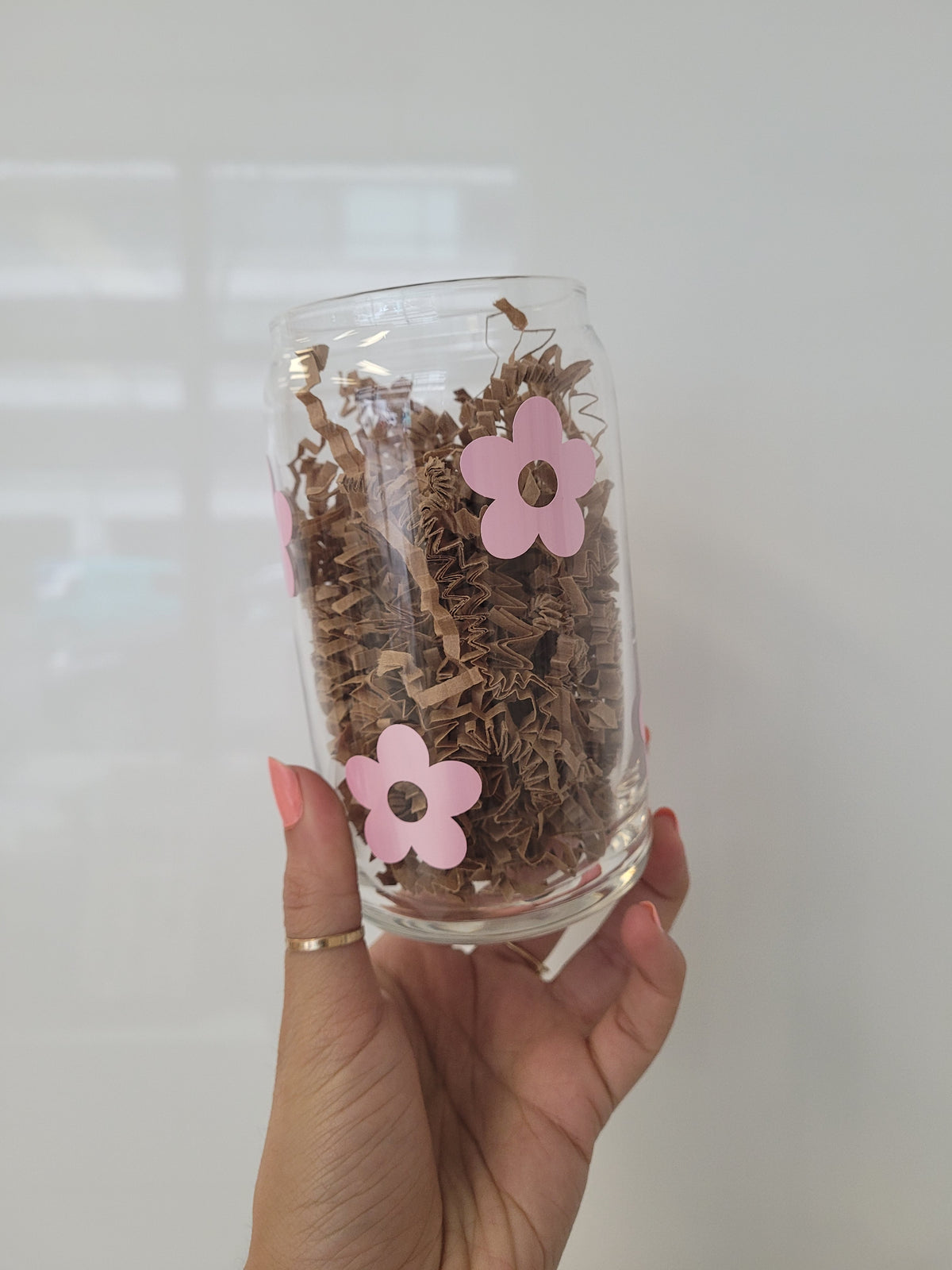 Pink Metallic Daisy Glass Cup
