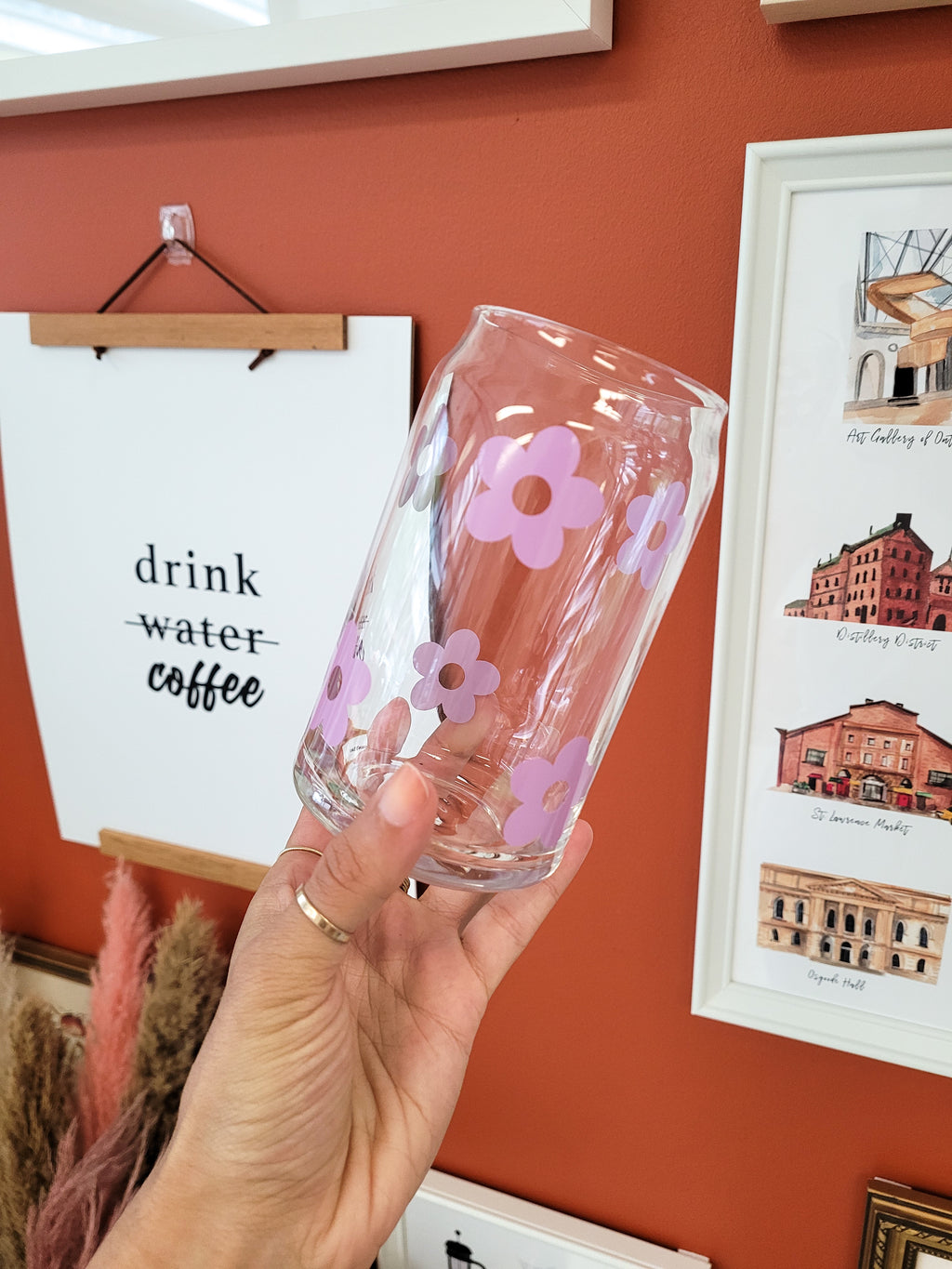 Purple Daisy Glass Cup
