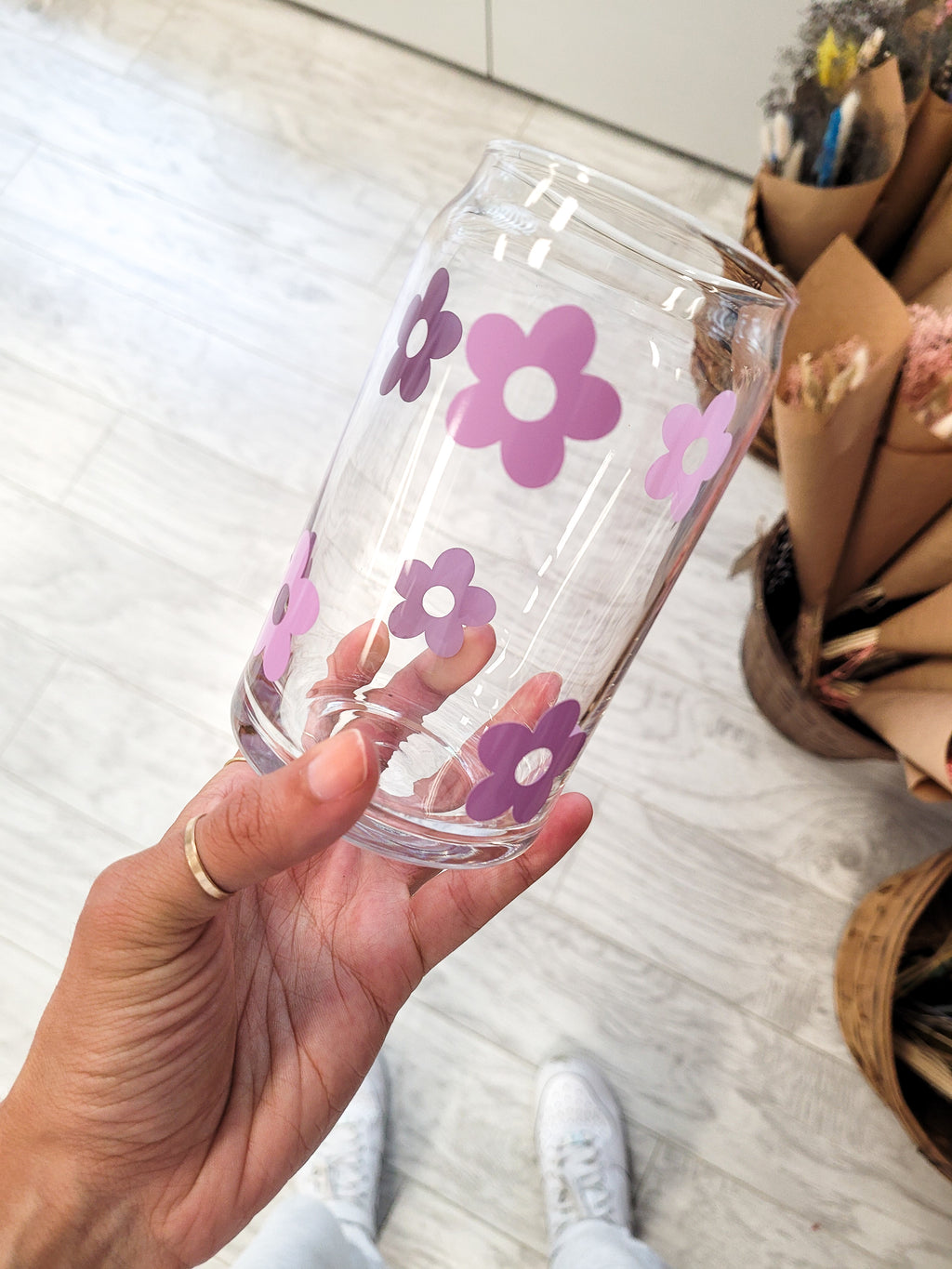 Purple Daisy Glass Cup