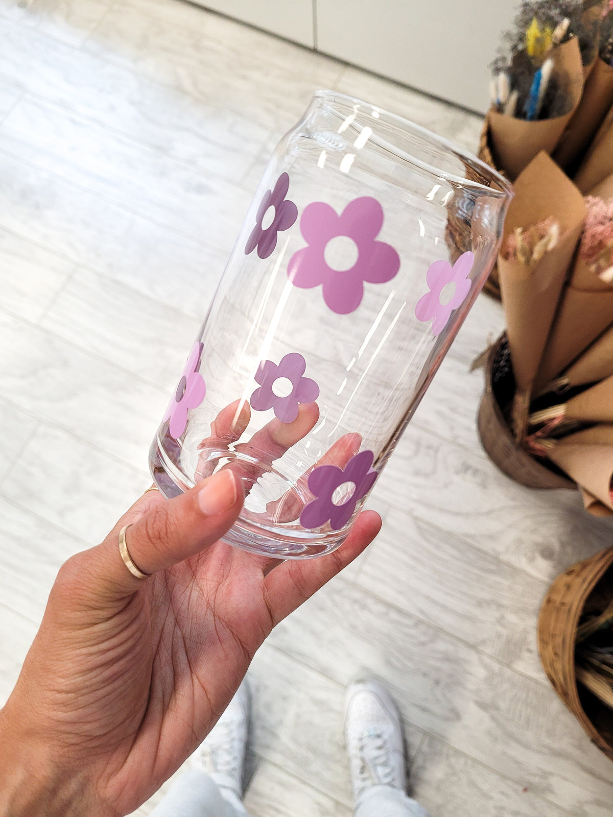Purple Daisy Glass Cup