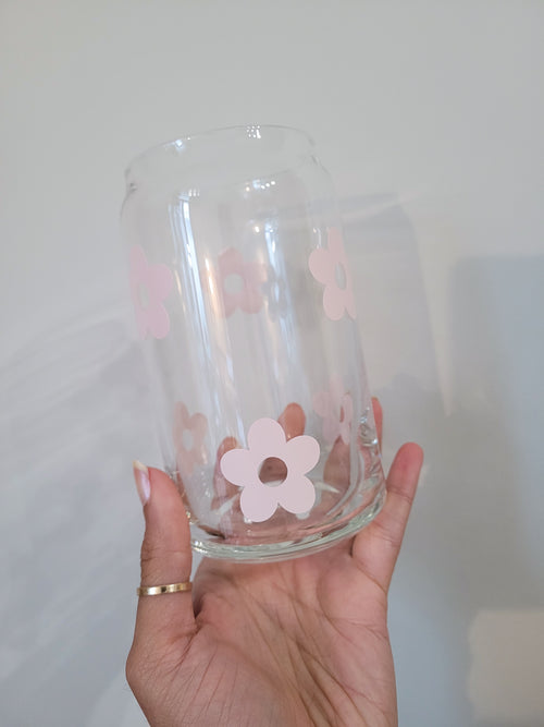 Baby Pink Daisy Glass Cup