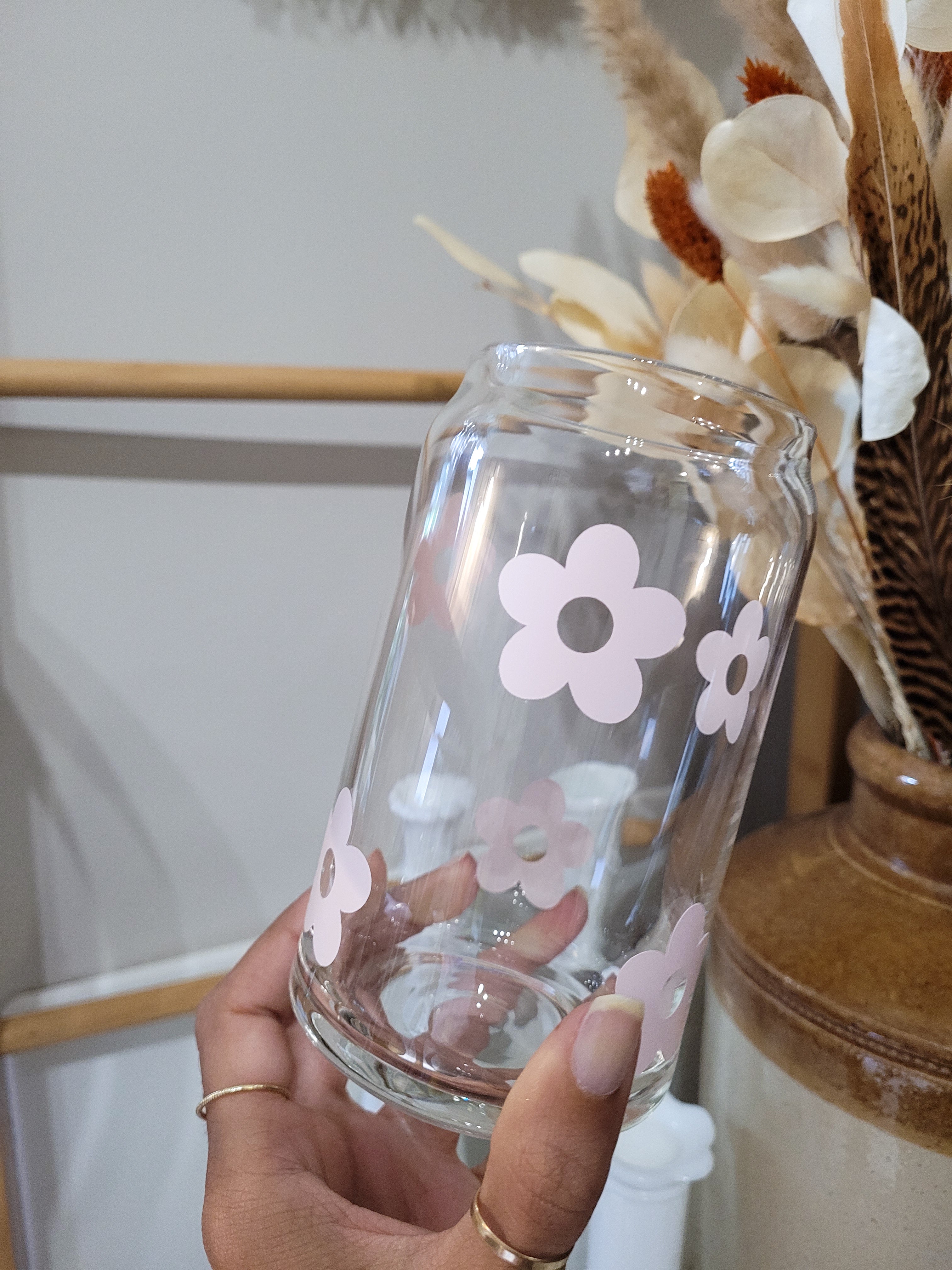Baby Pink Daisy Glass Cup