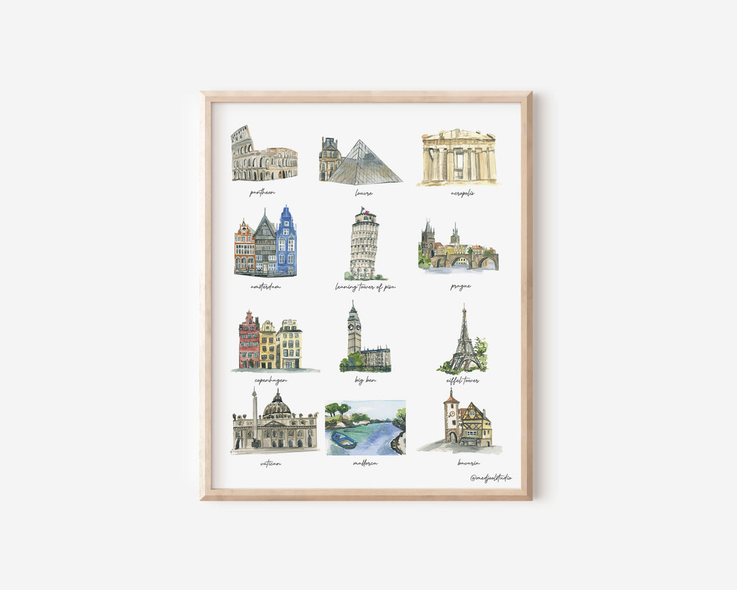 Europe Landmarks Print