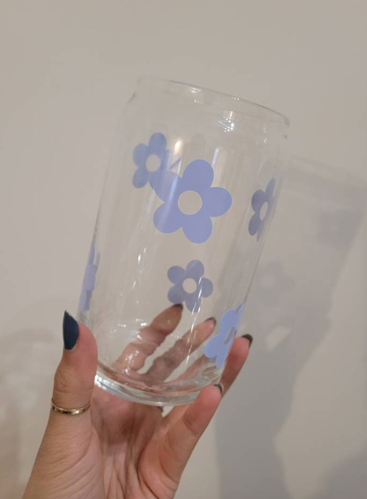 Blue Daisy Glass Cup