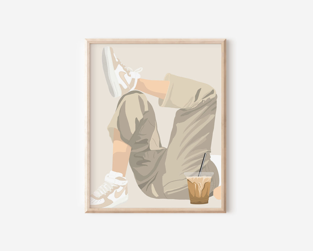 Sneakers and Coffee Illustration Print