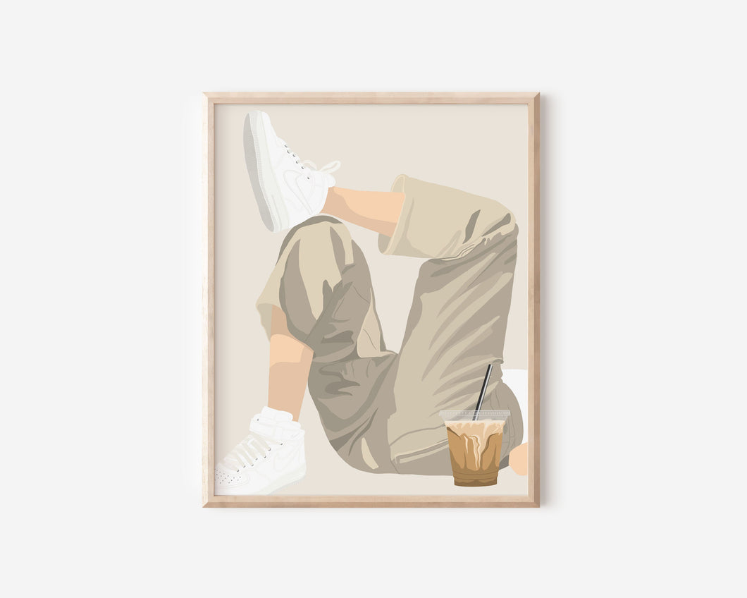 Sneakers and Coffee Illustration Print