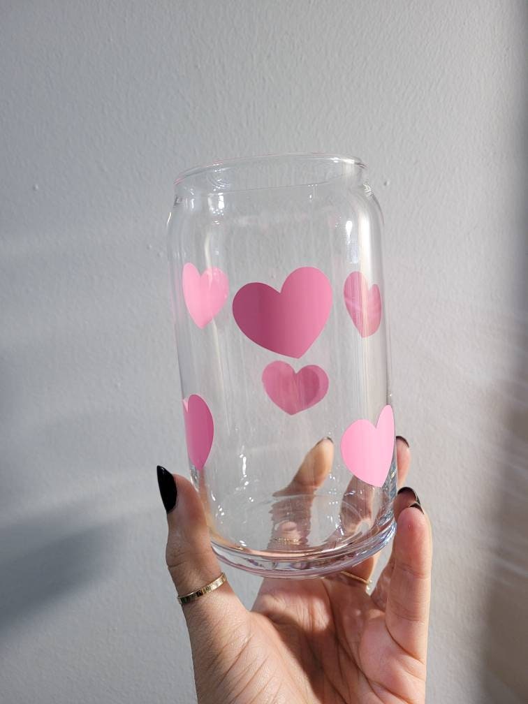 Pink Heart Glass Cup